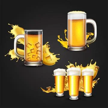 Collection of fresh glass beer vector. Set of cold beer vector 스톡 일러스트