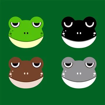 Collection of frog cartoon face design icon. Pack of sad frog cartoon face Stock Illustration