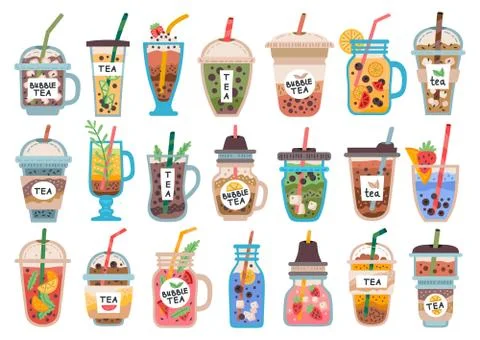 Collection of fruit drinks, smoothies. Bubble tea Stock Illustration