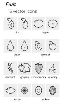 Collection of fruit icons Stock Illustration