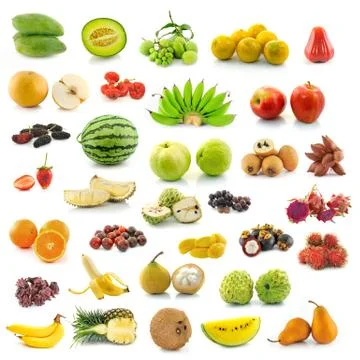 Collection of fruit on white background Stock Photos