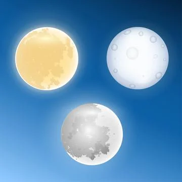 Collection of full moon vector illustration isolated on night background. Ilustração Stock