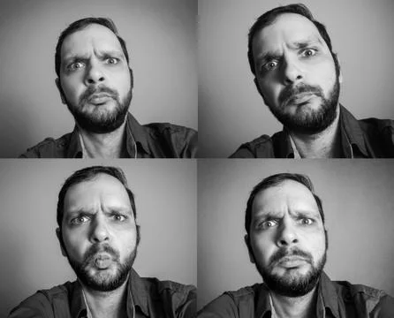 Collection of funny bearded man taking selfie shot Stock Photos