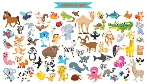Collection Of Funny Cartoon Animals Stock Illustration