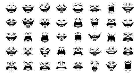 Collection of Funny Cartoon Faces Expressing Various Emotions and Laughter Illustrazione stock