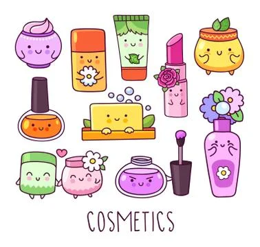 Collection of funny cosmetics. Illustrazione stock