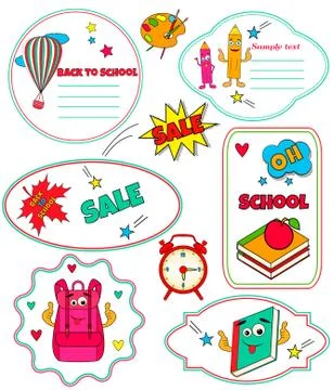 Collection of funny tags Back to school Illustrazione stock