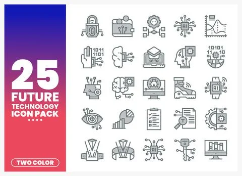 Collection of future technology icons in a clean. two-color design. present.. イラスト素材