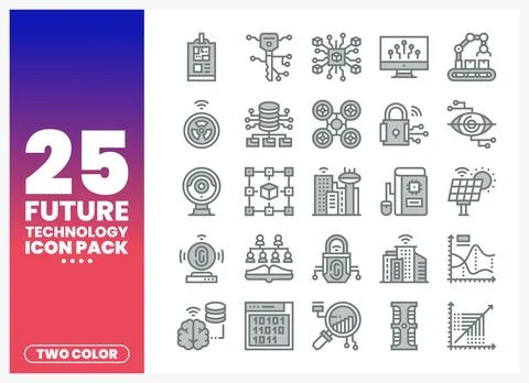 A collection of future technology icons for digital design projects. Icons .. Stock Illustration