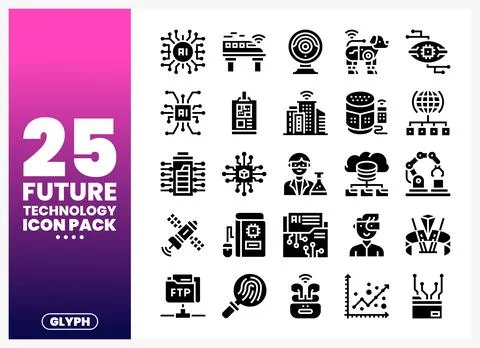 Collection of future technology icons in a glyph style. イラスト素材
