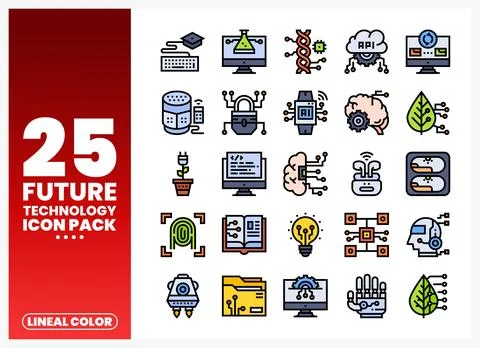 Collection of future technology icons in lineal color style. featuring digi.. 库存插图