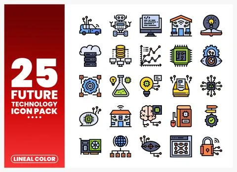 Collection of future technology icons with lineal color style. Stock Illustration