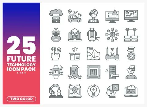 Collection of future technology icons in two-color design on a gradient bac.. Stock Illustration