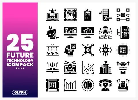 Collection of future technology icons on white background Stock Illustration