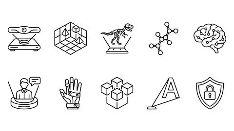 Collection of futuristic technology and science line art icons. Stock Illustration