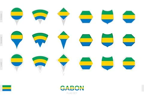 Collection of the Gabon flag in different shapes and with three different e.. 库存插图