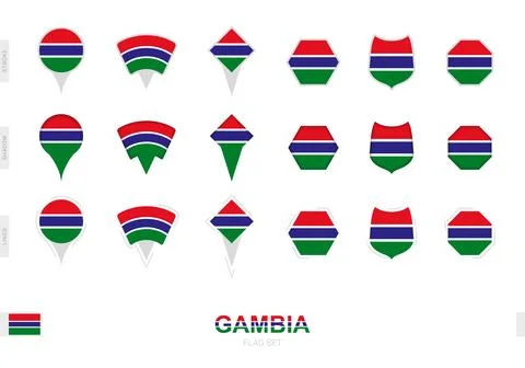 Collection of the Gambia flag in different shapes and with three different .. Иллюстрация