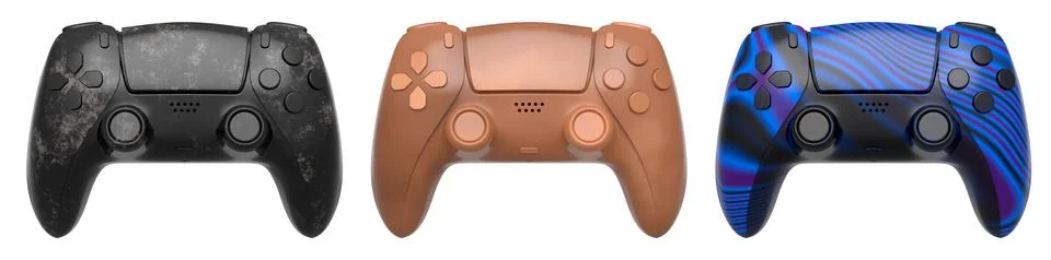 Collection of gaming controllers with different colors and designs for gaming Stock Illustration