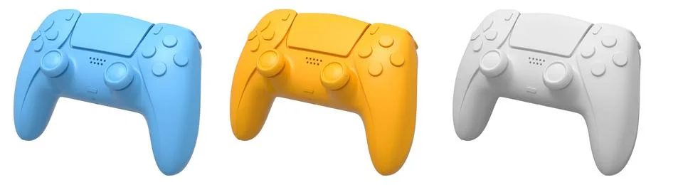 Collection of gaming controllers with different colors and designs for gaming Stock Illustration