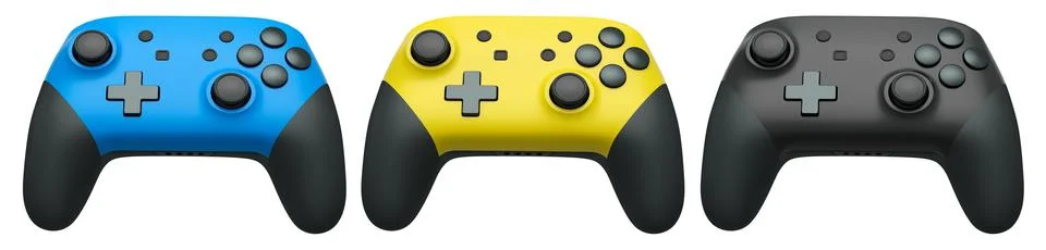 Collection of gaming controllers with different colors and designs for gaming Stock Illustration