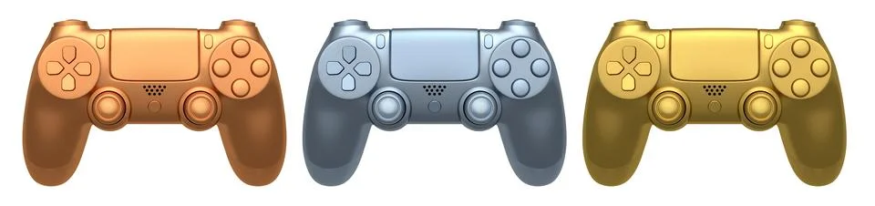 Collection of gaming controllers with different colors and designs for gaming Stock Illustration