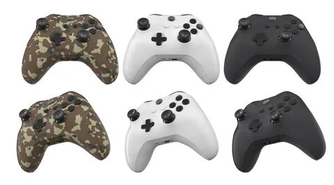 Collection of gaming controllers with different colors and designs for gaming Stock Illustration