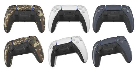 Collection of gaming controllers with different colors and designs for gaming Stock Illustration