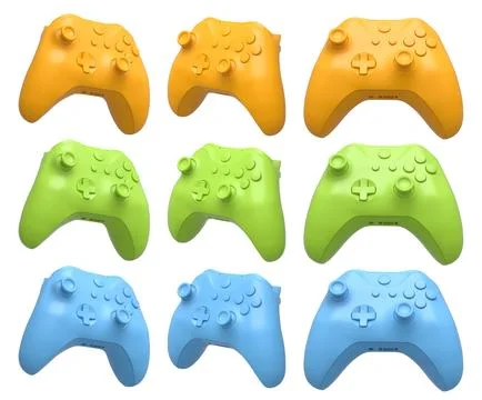 Collection of gaming controllers with different colors and designs for gaming Stock Illustration