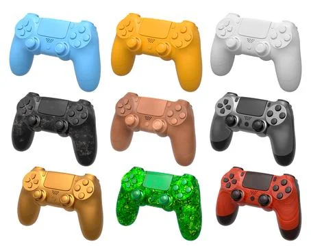 Collection of gaming controllers with different colors and designs for gaming Stock Illustration