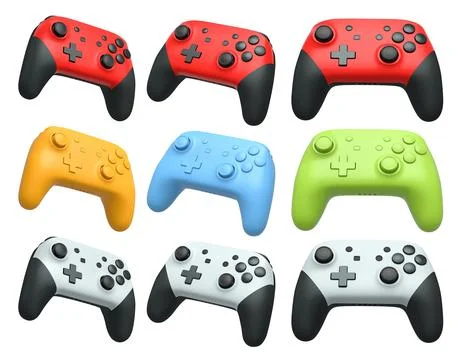 Collection of gaming controllers with different colors and designs for gaming Illustrazione stock