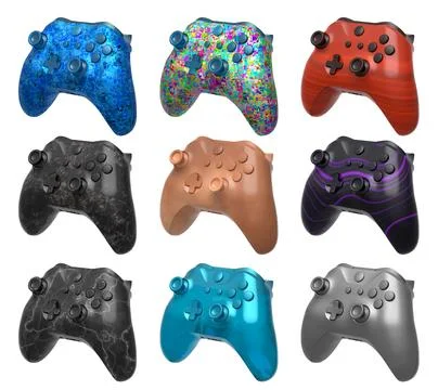 Collection of gaming controllers with different colors and designs for gaming Stock Illustration
