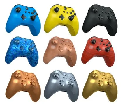 Collection of gaming controllers with different colors and designs for gaming Stock Illustration