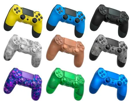 Collection of gaming controllers with different colors and designs for gaming Stock Illustration