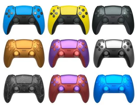 Collection of gaming controllers with different colors and designs for gaming Stock Illustration