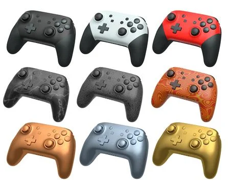 Collection of gaming controllers with different colors and designs for gaming Stock Illustration