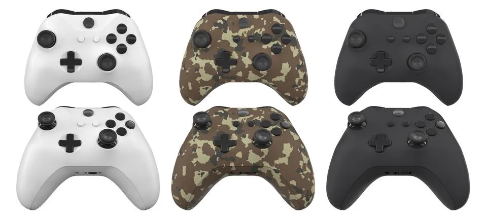 Collection of gaming controllers with different colors and designs for gaming Illustrazione stock