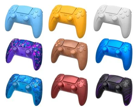 Collection of gaming controllers with different colors and designs for gaming Stock Illustration