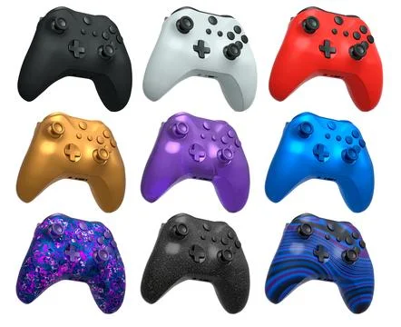 Collection of gaming controllers with different colors and designs for gaming Stock Illustration