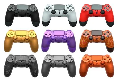 Collection of gaming controllers with different colors and designs for gaming Stock Illustration