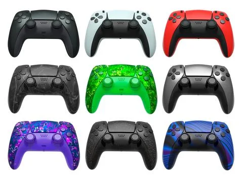 Collection of gaming controllers with different colors and designs for gaming Stock Illustration