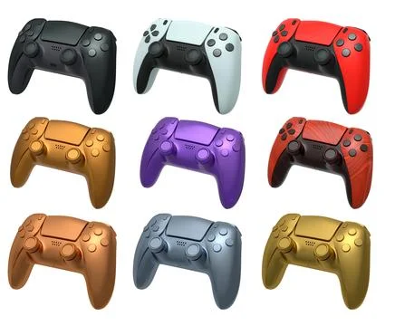 Collection of gaming controllers with different colors and designs for gaming イラスト素材