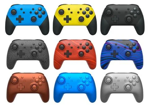 Collection of gaming controllers with different colors and designs for gaming イラスト素材