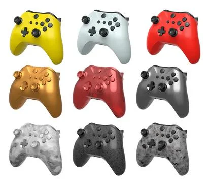 Collection of gaming controllers with different colors and designs for gaming Stock Illustration