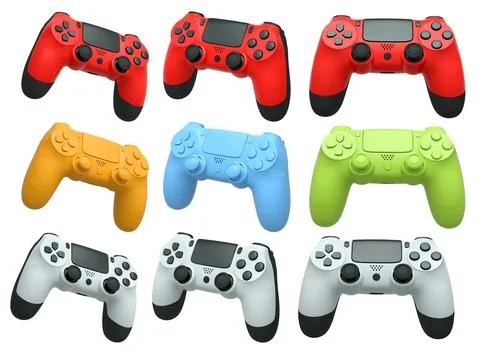 Collection of gaming controllers with different colors and designs for gaming Stock Illustration
