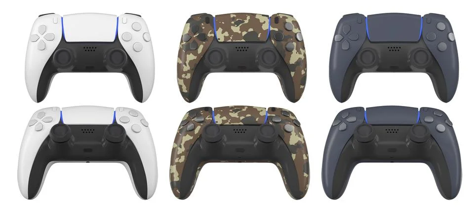 Collection of gaming controllers with different colors and designs for gaming Stock Illustration