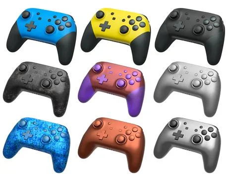 Collection of gaming controllers with different colors and designs for gaming Stock Illustration