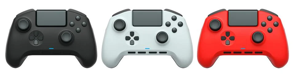 Collection of gaming controllers isolated on white background with clipping.. Stock Illustration