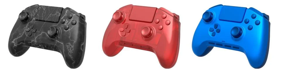 Collection of gaming controllers isolated on white background with clipping.. Stock Illustration