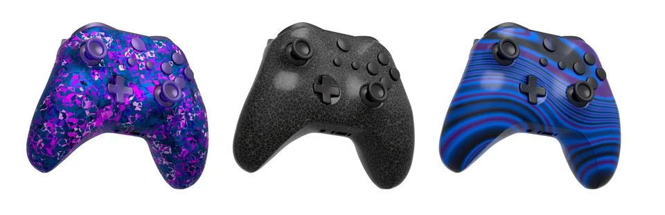 Collection of gaming controllers isolated on white background with clipping.. Stock Illustration