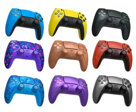 Collection of gaming controllers isolated on white background with clipping.. Stock Illustration